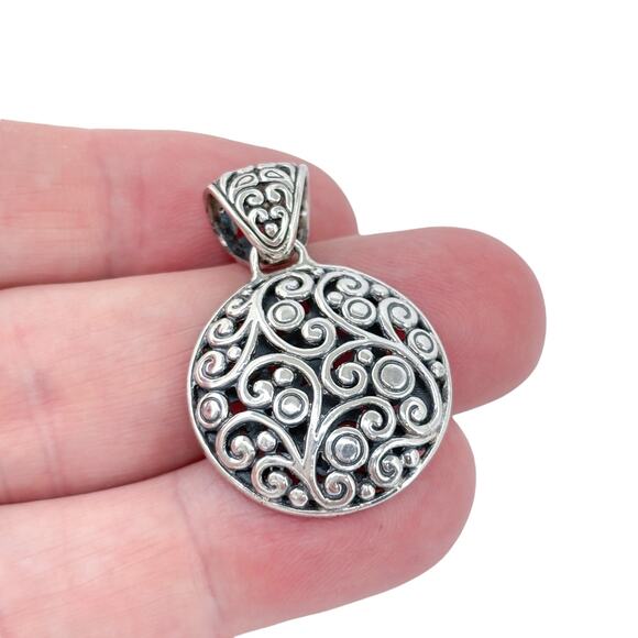 Vintage Vivan Sterling Silver 925 Round Cutout Scroll Pendant - Picture 1 of 7